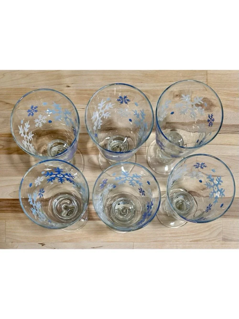 Set Of 6 Libbey V Shaped Water Tea Wine Goblets with Snowflake Christmas Design